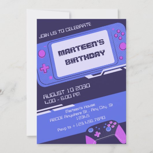 Paarse gamer verjaardag kaart (Voorkant)