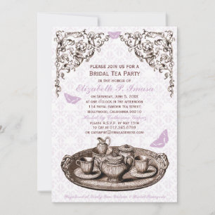 Paarse Garden Bridal Tea Party Kaart