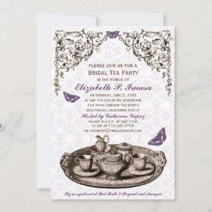 Paarse Garden Bridal Tea Party Kaart