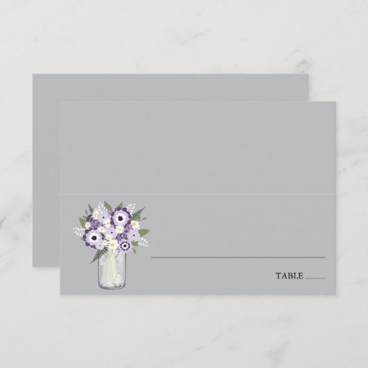 Paarse Garden Mason Jar | Plaats scort Card Kaart (Voorkant / Achterkant)