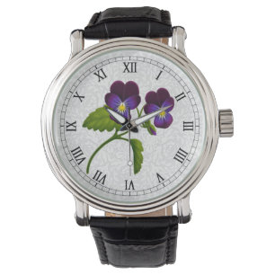 Paarse Garden Pansy Flowers Watch Horloge