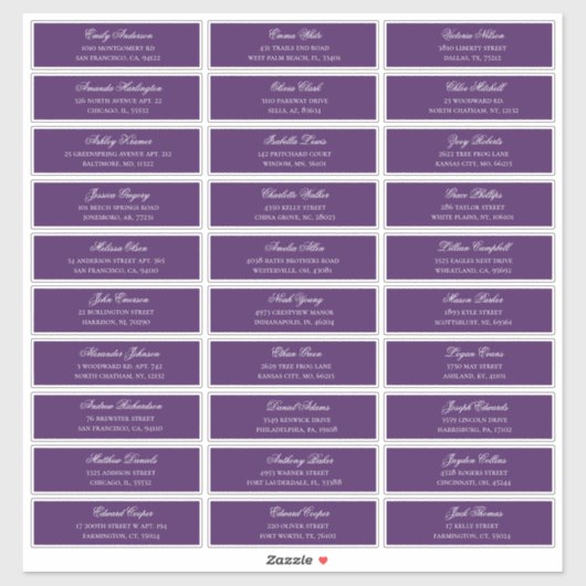Paarse gasten naam adres. Bruiloft verzendlabel Sticker (Vel)