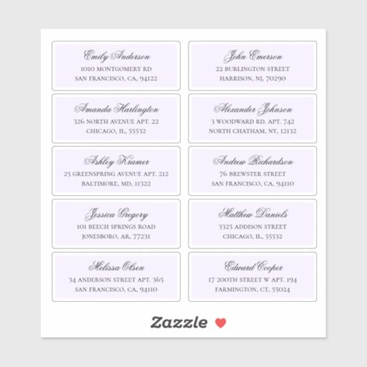 Paarse gasten naam adres. Bruiloft verzendlabel Sticker (Vel)