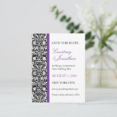 Paarse Geaccentueerde Damast Save the Date (Staand voorkant)