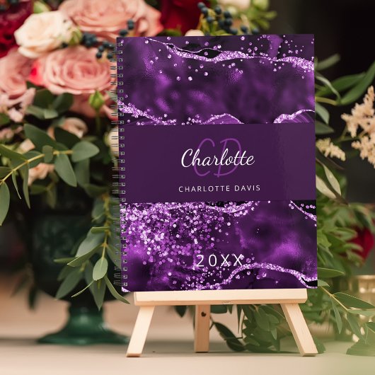 Paarse geagene roze monogram 2023 planner