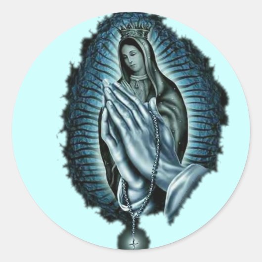 Paarse gebedde Maagd Mary Ronde Sticker (Voorkant)