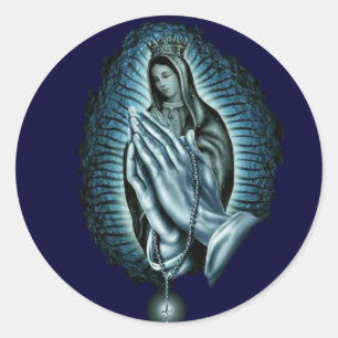 Paarse gebedde Maagd Mary Ronde Sticker