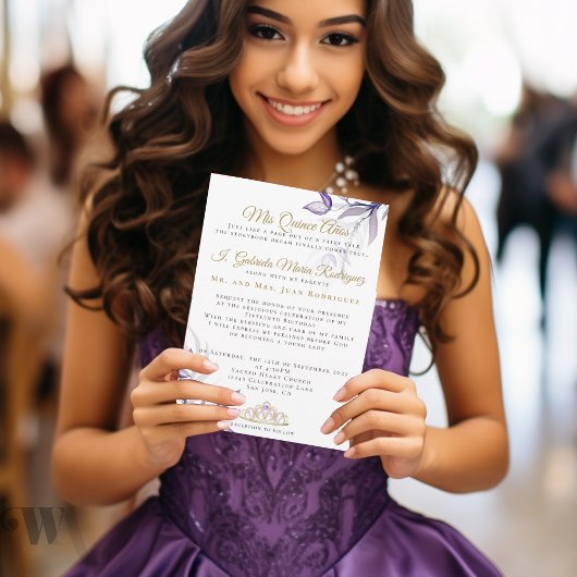 Paarse gebladerte Quinceañera Mis Quince Años Kaart