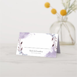 Paarse gebladerte Waterverven bruiloft Plaatskaartje