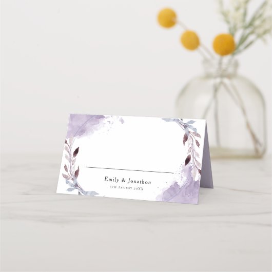 Paarse gebladerte Waterverven bruiloft Plaatskaartje (Voorkant)