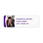 Paarse Gebogen Frame Foto Afstudeerlabel Etiket (Voorkant)