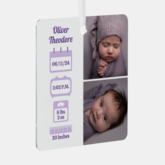 Paarse geboortecijfers metalen ornament (Voorkant Rechts)