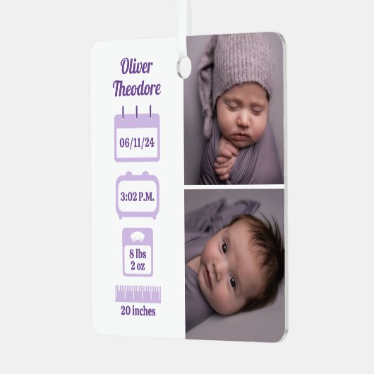 Paarse geboortecijfers metalen ornament (Voorkant links)