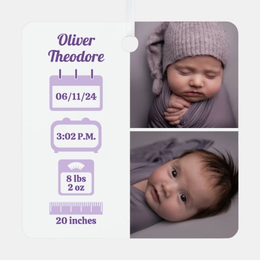 Paarse geboortecijfers metalen ornament (Voorkant)