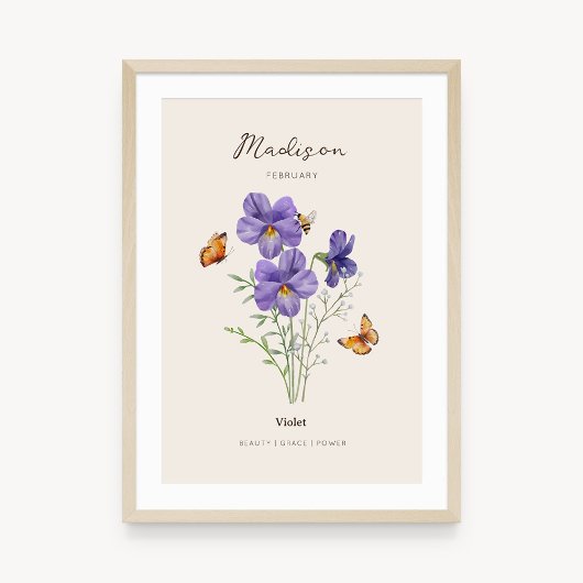 Paarse Geboortemaand Bloem Poster