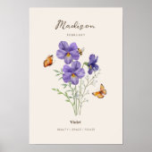 Paarse Geboortemaand Bloem Poster (Voorkant)