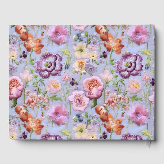 Paarse geborduurde bloemen Maximalistische bruilof Gastenboek (Achterkant)