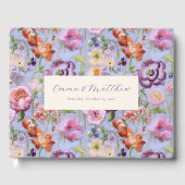 Paarse geborduurde bloemen Maximalistische bruilof Gastenboek (Voorkant)