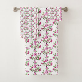 Paarse geborduurde look bloemenpatroonland bad handdoek