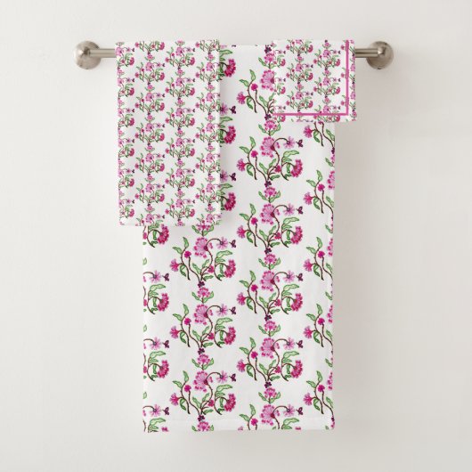 Paarse geborduurde look bloemenpatroonland bad handdoek (Insitu)