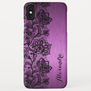 Paarse geborsteld aluminium & zwart bloemenkant Case-Mate iPhone case