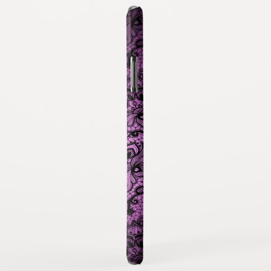 Paarse geborsteld aluminium & zwart bloemenkant Case-Mate iPhone case (Achterkant/rechts)