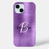 Paarse geborsteld metaal zwart wit script monogram Case-Mate iPhone case (Achterkant)