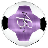 Paarse geborsteld metaal zwart wit script monogram voetbal (Gedraaid)