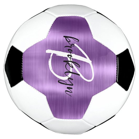 Paarse geborsteld metaal zwart wit script monogram voetbal (Gedraaid)