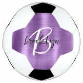 Paarse geborsteld metaal zwart wit script monogram voetbal (Voorkant)