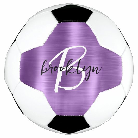 Paarse geborsteld metaal zwart wit script monogram voetbal (Voorkant)
