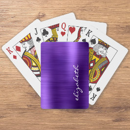 Paarse Geborstelde Metaal Handtekening Script Pokerkaarten