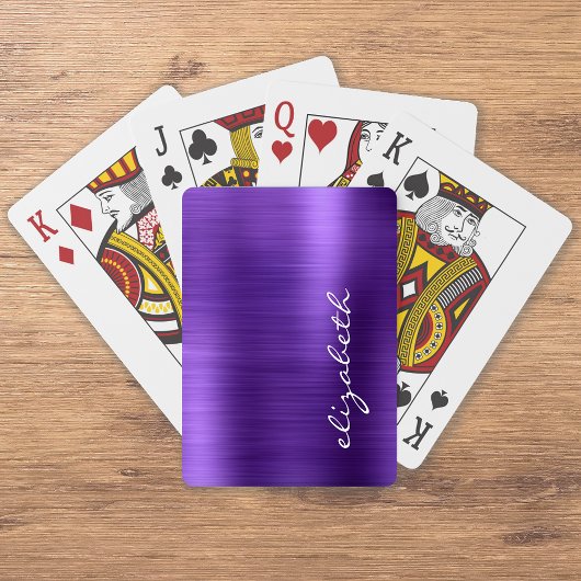 Paarse Geborstelde Metaal Handtekening Script Pokerkaarten