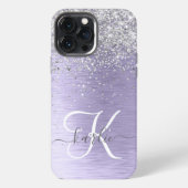 Paarse Geborstelde Metaal Zilveren Glitter Monogra iPhone Hoesje (Achterkant)