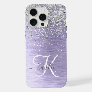Paarse Geborstelde Metaal Zilveren Glitter Monogra iPhone 15 Pro Max Case