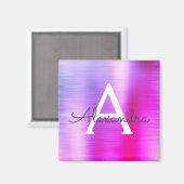 Paarse Geborstelde Metalen Monogram Naam Magneet (Voorkant / Achterkant)
