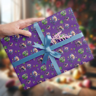 Paarse Gebrandschilderde Akelei Lente Bloemen Cadeaupapier