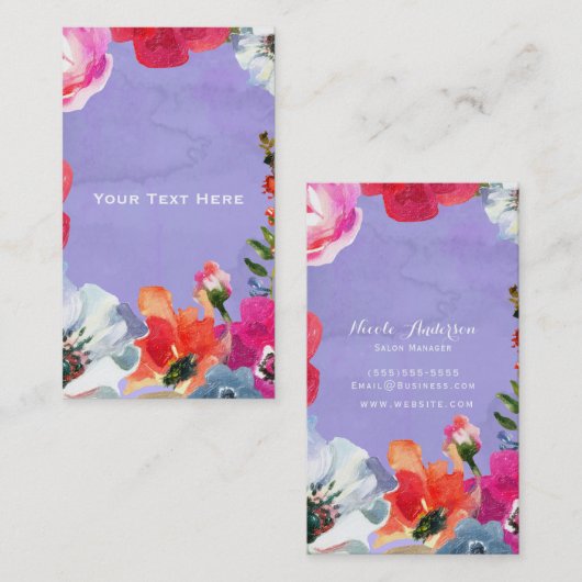 Paarse gebundelde Floral Pop Moderne Visitekaartje (Voorkant / Achterkant)