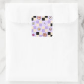 Paarse gecheckte dagen retrorventiekening vierkante sticker (Tas)