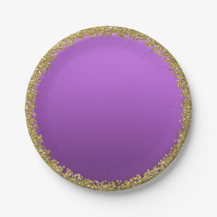 Paarse Gedompelde Gouden Glitter Glam Schitter Fee Papieren Bordje