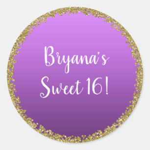 Paarse gedompelde gouden glitter glamour schittere ronde sticker