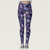 Paarse Gedraaide Bloemen Leggings (Voorkant)