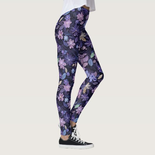 Paarse Gedraaide Bloemen Leggings (Rechts)