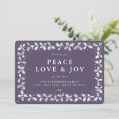 Paarse Gedrukte Hulstblaadjes Rand Platte Niet-Fot Feestdagenkaart (Staand voorkant)