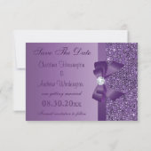 Paarse Gedrukte Lovertjes Bruiloft Save the Date (Achterkant)