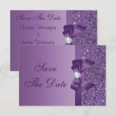 Paarse Gedrukte Lovertjes Bruiloft Save the Date (Voorkant / Achterkant)