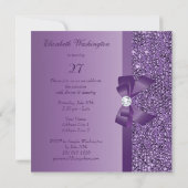 Paarse gedrukte sequins Bow & Diamond Birthday Kaart (Achterkant)