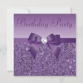 Paarse gedrukte sequins Bow & Diamond Birthday Kaart (Voorkant)