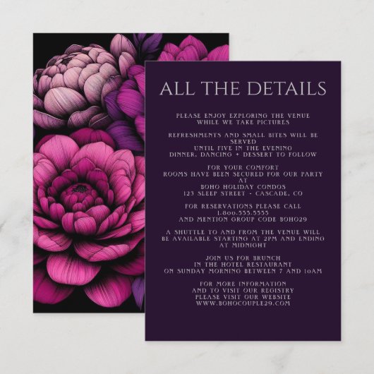 Paarse gedurfde bloem informatiekaartje (Voorkant / Achterkant)