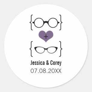 Paarse Geeky Glasses Wedding Stickers